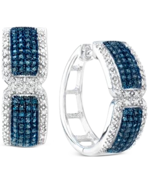 image of Blue & White Diamond Small Hoop Earrings (1 ct. t.w.) in Sterling Silver