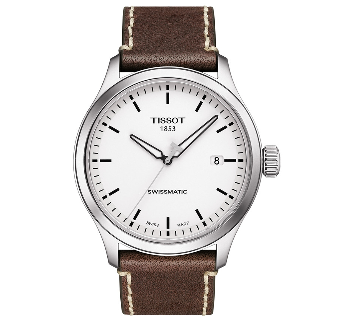 Tissot Men's Swiss Automatic Gent Xl Swissmatic Brown Leather Strap Watch 43mm In White
