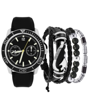 American Exchange Men's Black Rubber Strap Watch 46mm Gift Set