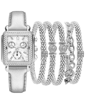image of Jessica Carlyle Women-s Silver-Tone Polyurethane Strap Watch 29mm Gift Set