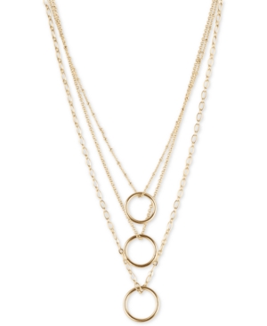 image of Lucky Brand Gold-Tone Open Circle Layered Pendant Necklace, 18