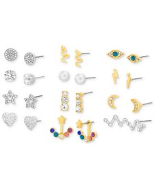 Women's 12 Piece-On Multi Stone Earring and Stone Stud Earrings Set