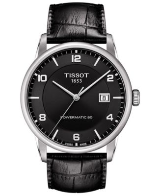 Tissot - Men's Swiss Automatic Luxury Powermatic 80 Black Leather Strap Watch 41mm