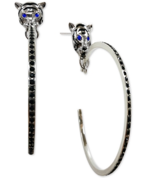 image of Thalia Sodi Silver-Tone Pave Tiger Head Drop Hoop Earrings, Created for Macy-s