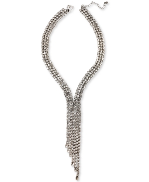 image of Thalia Sodi Silver-Tone Rhinestone Triple-Row Lariat Necklace, 18