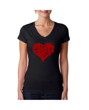 image of La Pop Art Women-s V-Neck T-Shirt with All You Need Is Love Word Art