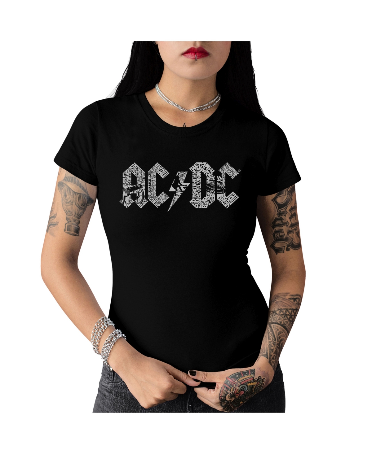 Women's Ac/Dc Word Art T-Shirt - Black