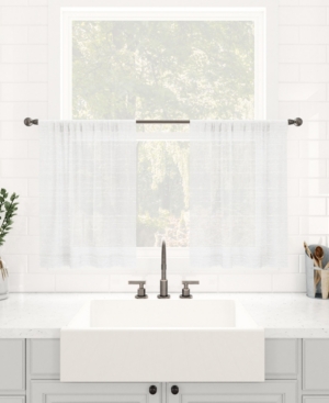 Clean Window Textured Slub Stripe Dust Resistant Sheer Cafe Curtain Pair, 52" X 24" In White