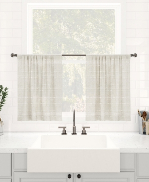 Clean Window Textured Slub Stripe Dust Resistant Sheer Cafe Curtain Pair, 52" X 24" In Beige