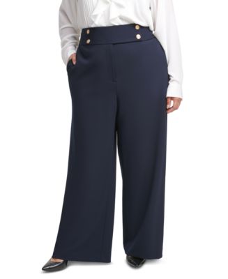Calvin Klein Plus Size Crepe Sailor Pants - Macy's
