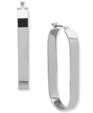 image of Dkny Silver-Tone Oval Flat Hoop Earrings