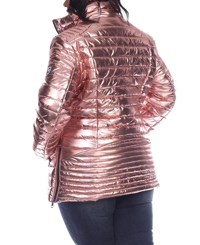 White Mark Women's Plus Size Metallic Puffer Coat Macy's