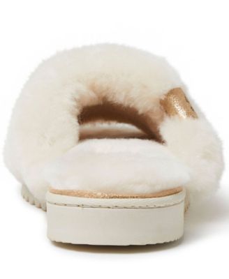 dearfoams women's fireside cairns shearling slide with metallic trim slipper