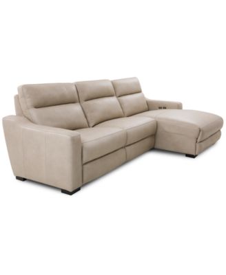 Gabrine 3-Pc. Leather Sectional with 2 Power Headrests & Chaise, Created for Macy's