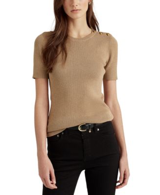 Lauren Ralph Lauren Button-Trim Metallic Sweater - Macy's