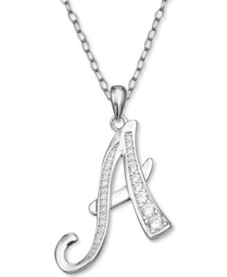 Macy's - Cubic Zirconia 18" Initial Cursive Christmas Pendant Necklace in Sterling Silver in Ornament Box