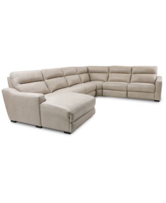 Gabrine 6-Pc. Leather Sectional with 3 Power Headrests and Chaise, Created for Macy's