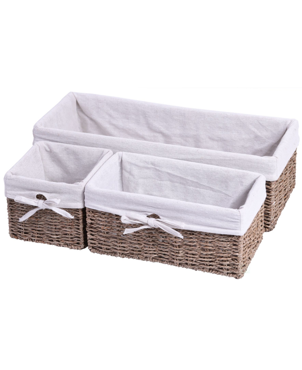 Seagrass Shelf Storage Baskets with Lining, Set of 3 - Brown