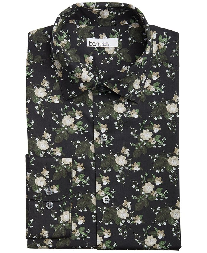Bar III Men's Organic Cotton Painted Poppy-Print Slim Fit Dress Shirt ...