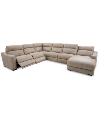 Gabrine 6-Pc. Leather Sectional with 2 Power Headrests & Chaise, Created for Macy's