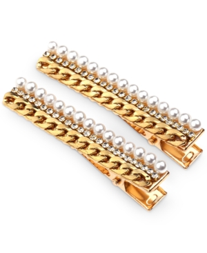 image of Thalia Sodi 2-Pc. Gold-Tone Pave, Imitation Pearl & Chain-Link Hair Clip Set, Created for Macy-s