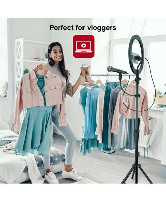 Tzumi ON AIR 10” LED Ring Light w/ Adjustable Tripod Stand, Phone Mount & Microphone