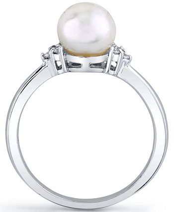 Macy's - Cultured Freshwater Pearl (7mm) & Diamond (1/20 ct. t.w.) Ring in 14k White Gold