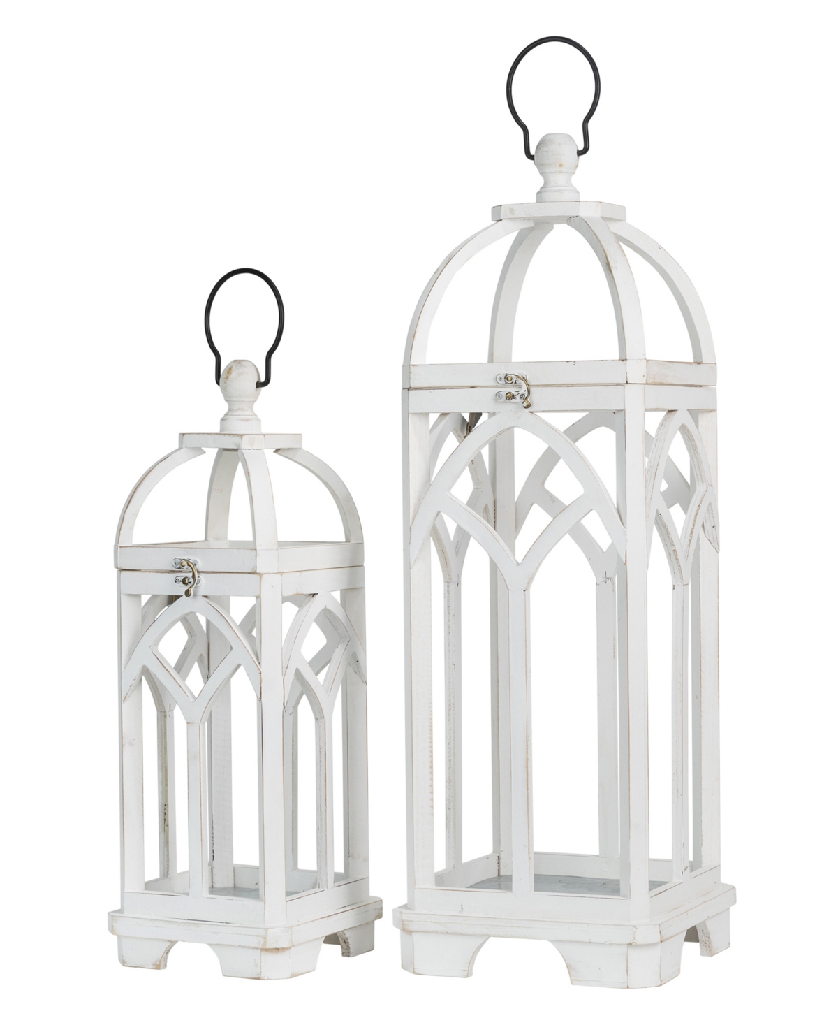 Glitzhome Set Of 2 Wash White Farmhouse Wooden Church Window Frame Lanterns