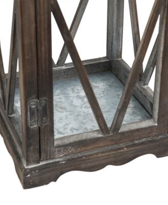 Set of 2&nbsp; Black Farmhouse Wooden Lanterns With Diamond Window Frame
