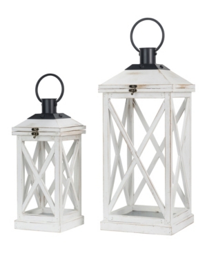 Glitzhome Set of 2 Wash White Farmhouse Modern Wooden Lanterns
