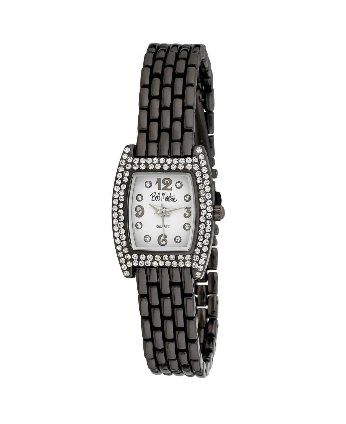 Women's Black Alloy Bracelet Panther Link Square Stone Bezel Watch, 23mm - Black