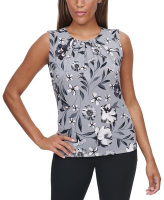 calvin klein printed pleat neck top