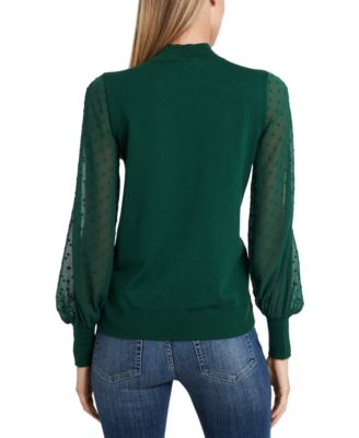 CeCe Mockneck Contrast Sleeve Sweater 
