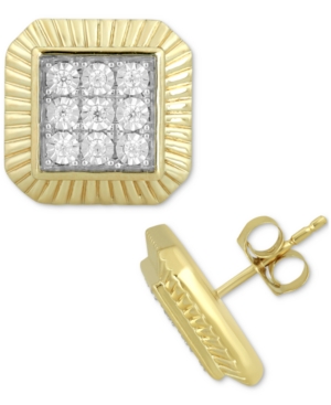 image of Men-s Diamond Square Cluster Stud Earrings (1/6 ct. t.w.) in 18k Gold-Plated Sterling Silver