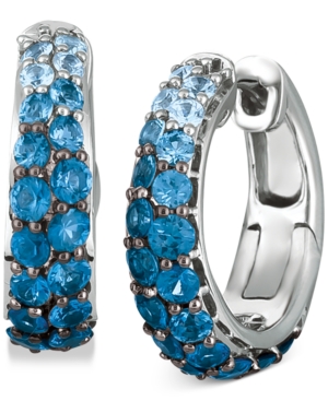image of Le Vian Ombre Sapphire (2-1/10 ct. t.w.) & White Sapphire (1/4 ct. t.w.) Small Hoop Earrings in 14k White Gold, 0.7