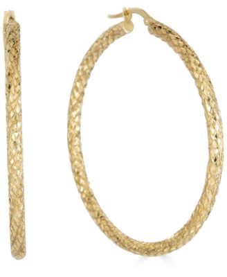 Snake Texture Hoop Earrings in 10k Gold 50mm