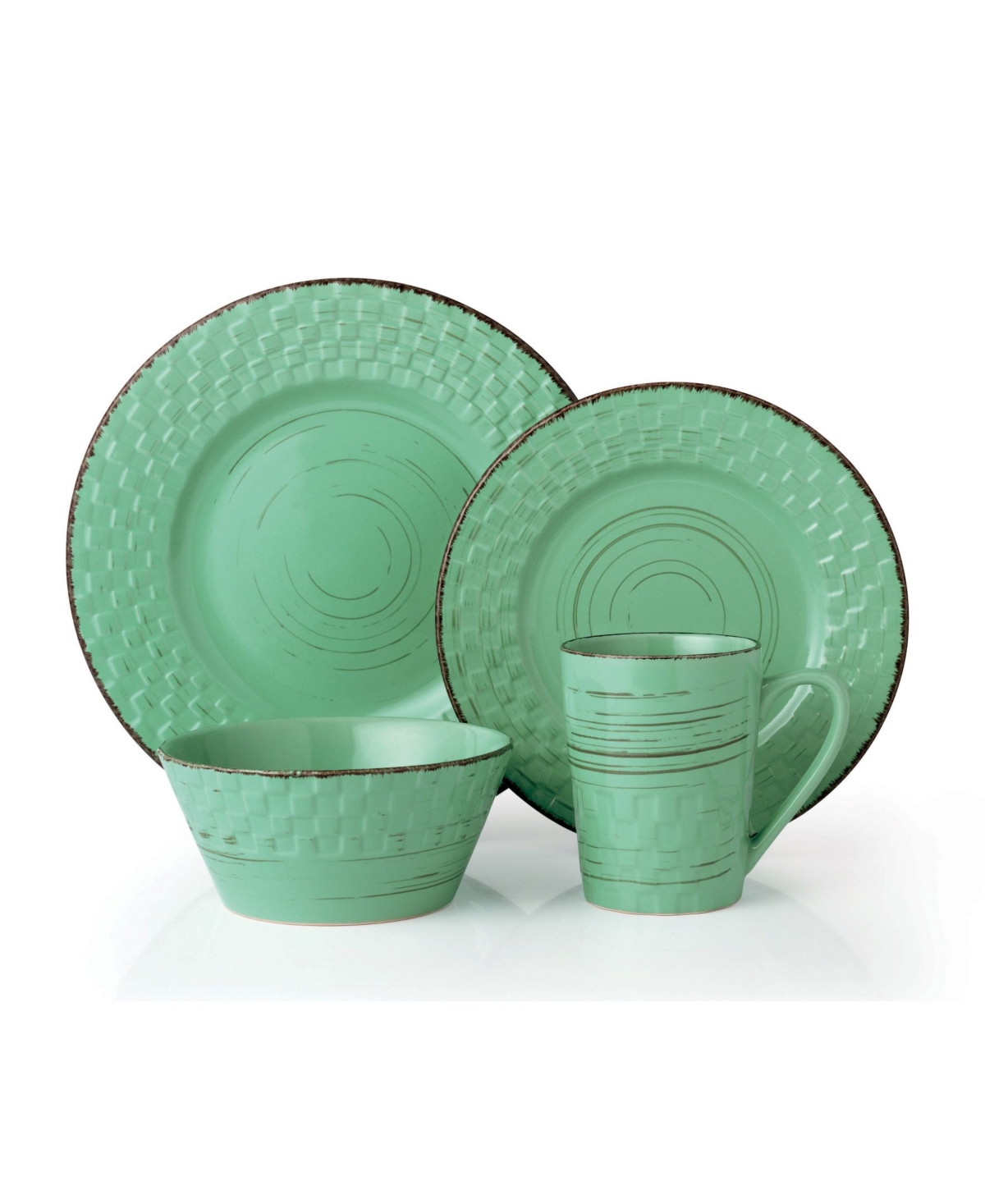 16 Piece Distressed Weave Dinnerware Set, Service for 4 - Green