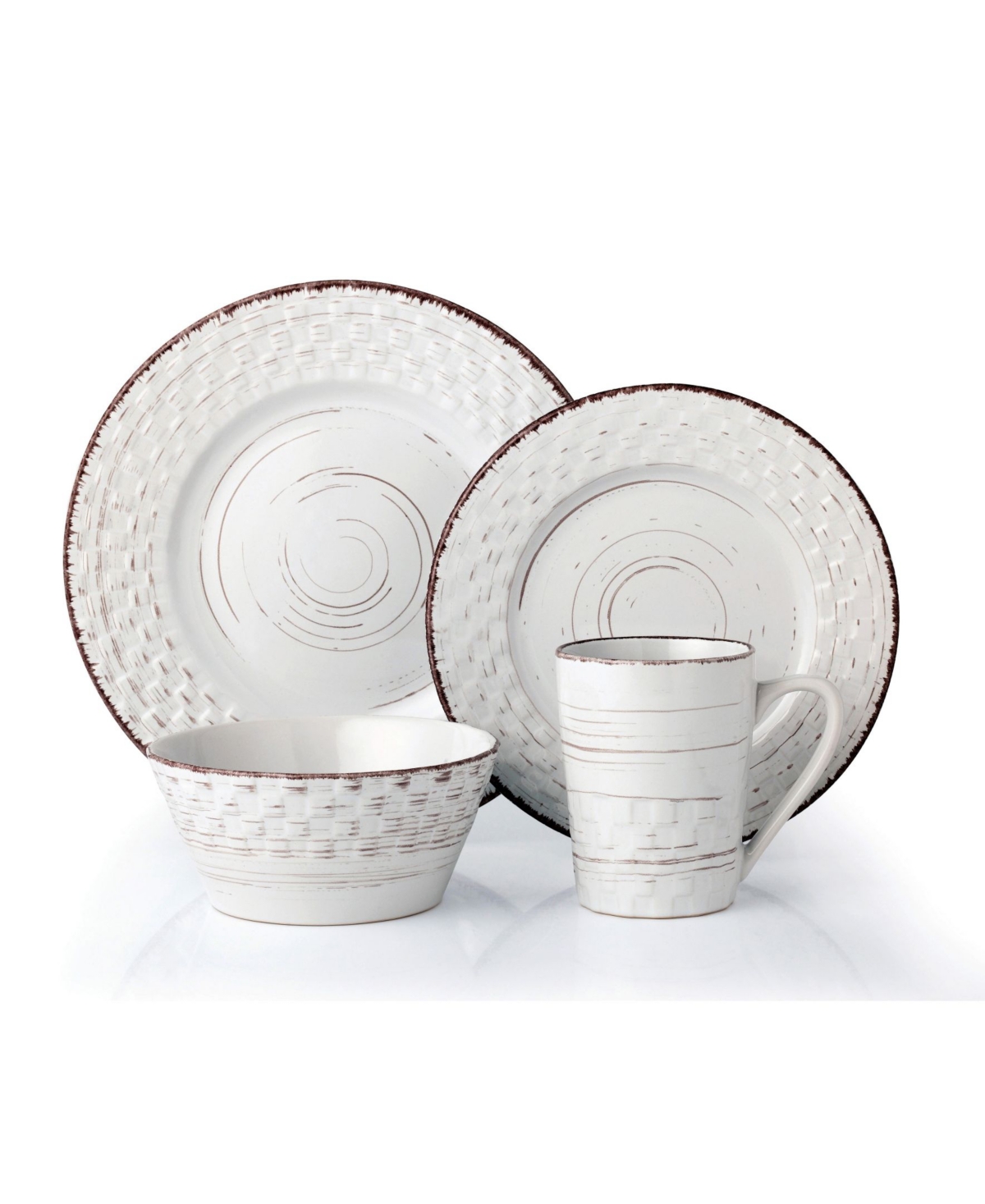 16 Piece Distressed Weave Dinnerware Set, Service for 4 - White