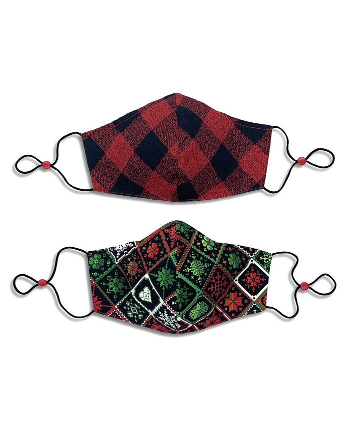 Calabrum Adult Cotton Reversible Buffalo Check Cone Face Mask, 2 Pack