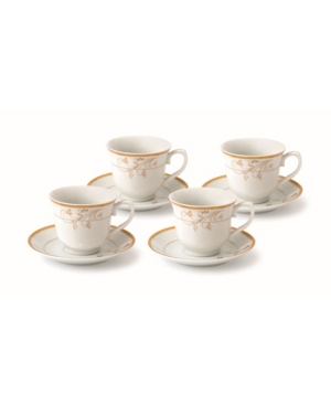 Lorren Home Trends Floral 8 Piece 8oz Tea Or Coffee Cup And Saucer Set, Service For 4 In Gold