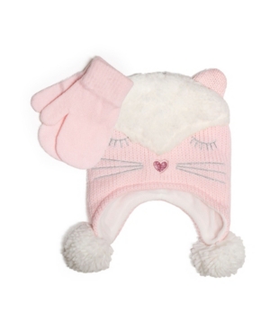 Big Girls Knitted Trapper Hat and Mittens Set 2 Piece Set