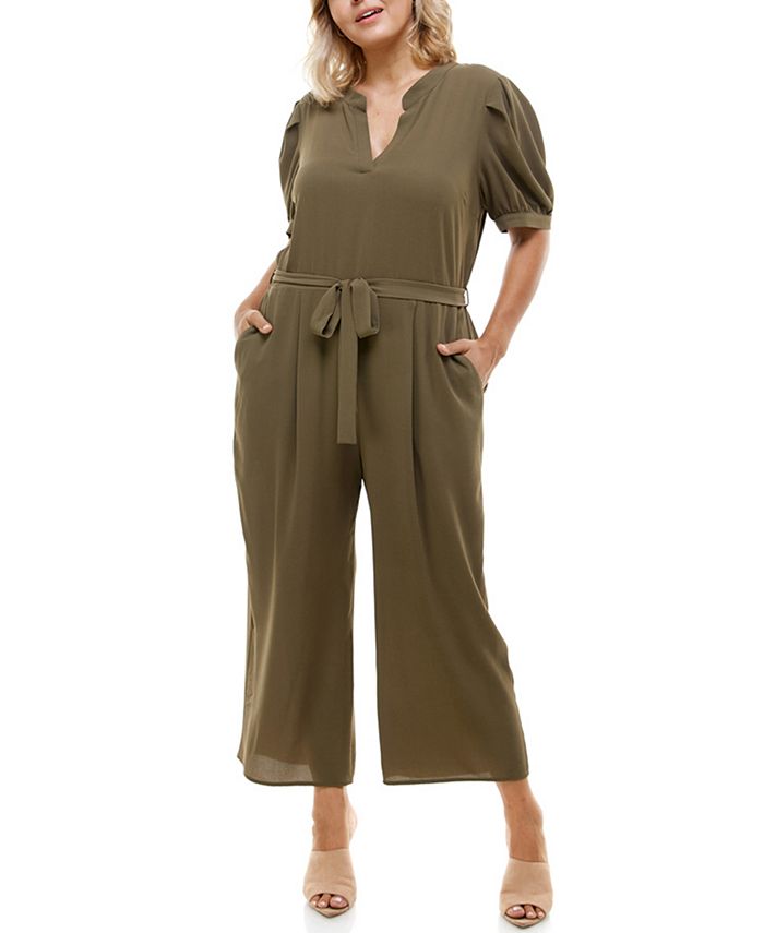 Monteau Trendy Plus Size Puff-Sleeve Wide-Leg Jumpsuit & Reviews ...