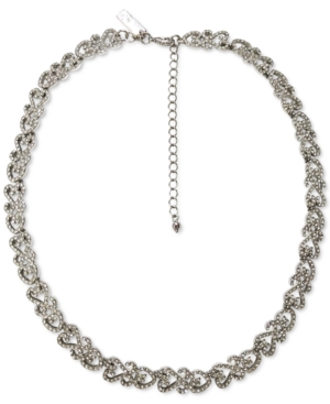 image of Inc Silver-Tone Crystal Filigree Collar Necklace, 17