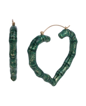 image of Betsey Johnson Glitter Bamboo Heart Hoop Earrings
