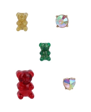 image of Betsey Johnson Festive Gummy Bear Single Stud Earrings Set