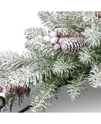 National Tree Company - 30" Dunhill Fir Centerpiece and Candle Holder with Snow, Berries and Cones