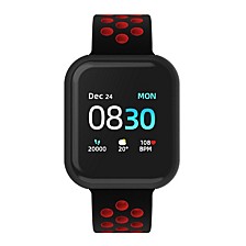 Air 3 Unisex Touchscreen Smartwatch Fitness Tracker: Black Case with Black/Red Perforated Strap 44mm