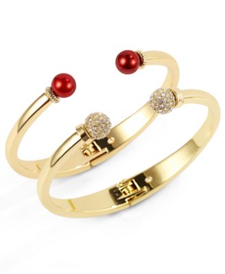 Charter Club - 2-Pc. Set Pav&eacute; Bead & Imitation Pearl Cuff Bracelets