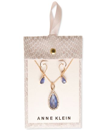 Anne Klein - Pav&eacute; & Stone Pendant Necklace & Drop Earrings Set