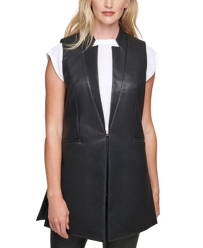 Faux leather sleeveless jacket online